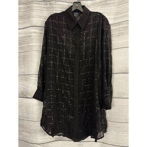Rinku Dalamal For Anthropologie Sheer Button-Up Sequin Blouse Dress Size XS